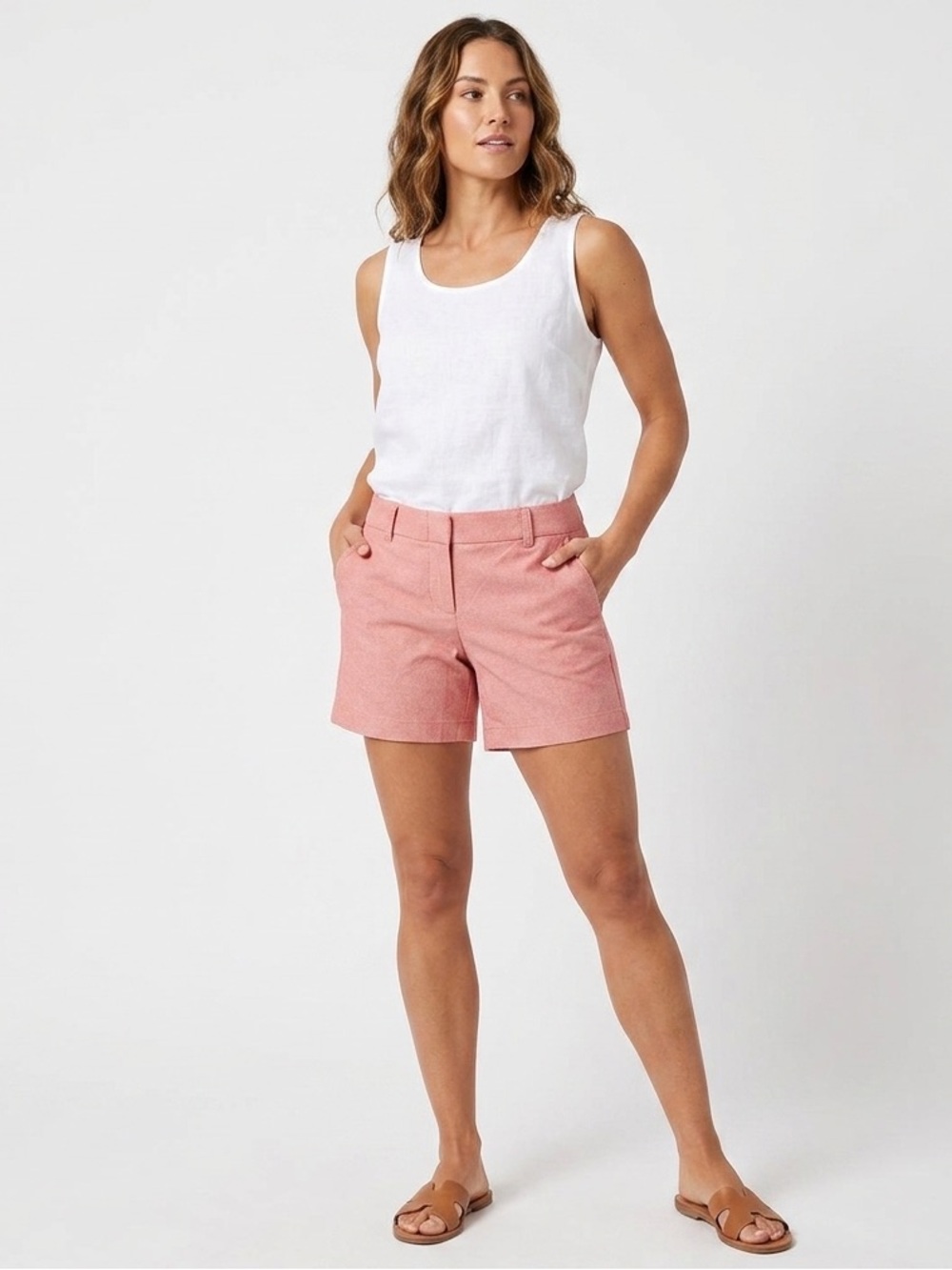 J. Crew Pink Red cotton chino shorts, size 4, tailored casual style, broken-in